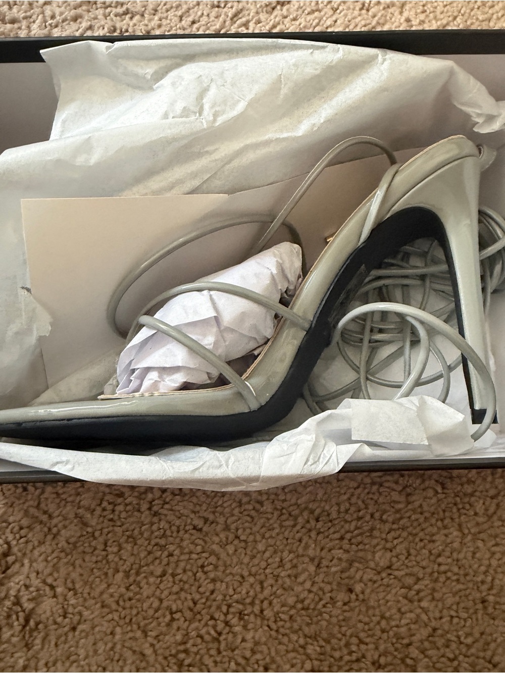 Strappy Lace-Up High Heel Sandal in Light Gray